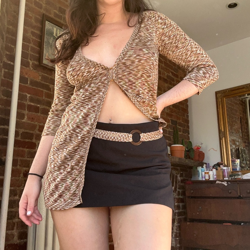Brown and Black Knit Top and Skirt Set